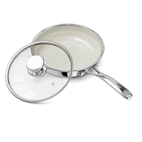 Innerwell 8 Inch Non Stick Frying Pan with Lid, Ceramic Hybrid Tri-Ply Stainless Steel Nonstick Skillet W/Lid, Small No Toxic Cooking Pans Induction Egg Frying Pan W/Stay Cool Handle, PFAS/PFOA/PTFE Free - Image 1