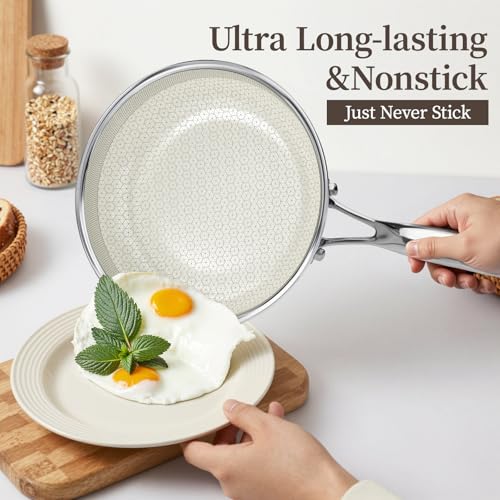 Innerwell 8 Inch Non Stick Frying Pan with Lid, Ceramic Hybrid Tri-Ply Stainless Steel Nonstick Skillet W/Lid, Small No Toxic Cooking Pans Induction Egg Frying Pan W/Stay Cool Handle, PFAS/PFOA/PTFE Free - Image 3