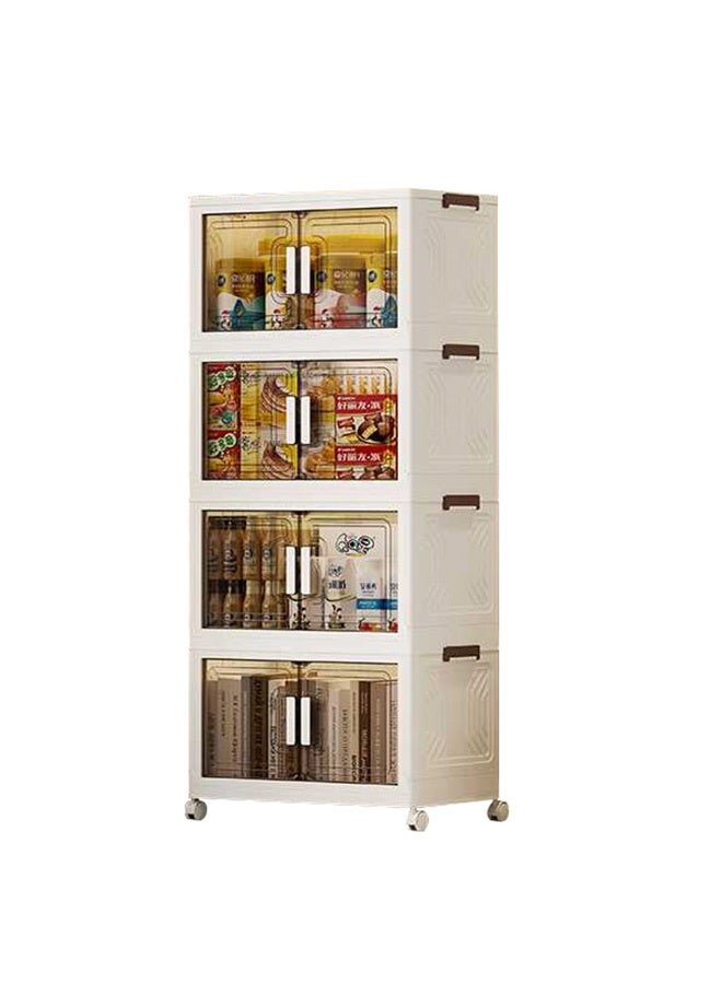Noon East 4 Layers 70 cm Folding Storage Bins Organizer, Collapsible Storage Box with Wheels and Door, Stackble Plastic Storage Container for Clothing, Books and Sundries, 70*41*151 cm, Cream - Image 1