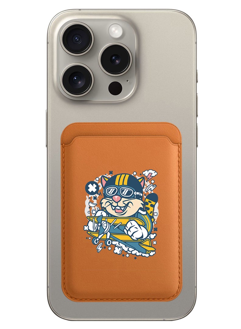 Theodor Magnetic Wallet, Compatible with MagSafe Wallet, for iPhone Wallet, for iPhone 16/15/14/13/12 Series, Not for iPhone 13/12 mini, 3 Card Holder, Vegan Leather, Brown - cat on plane - Image 1