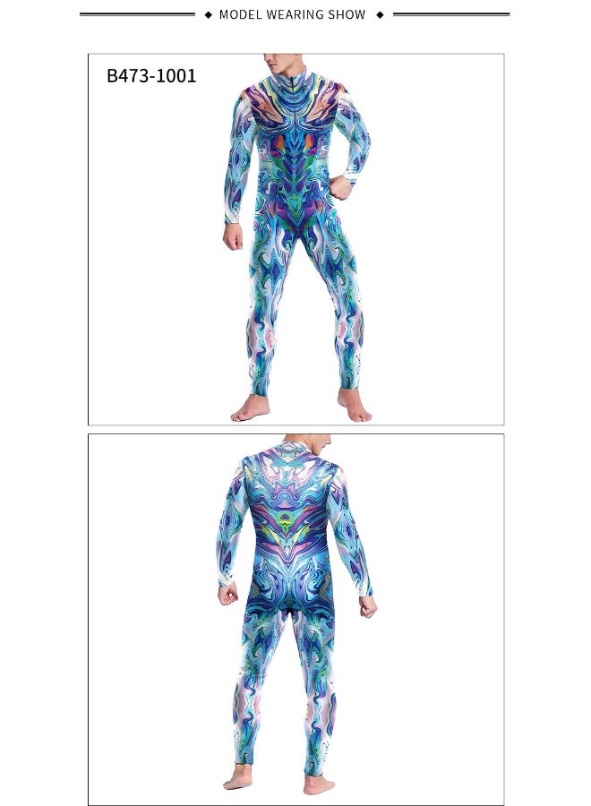 Men's Digital Printing Tight-fitting One-piece Shirt With Open Collar And Zipper Long-sleeved Spring-autumn Style - Image 2