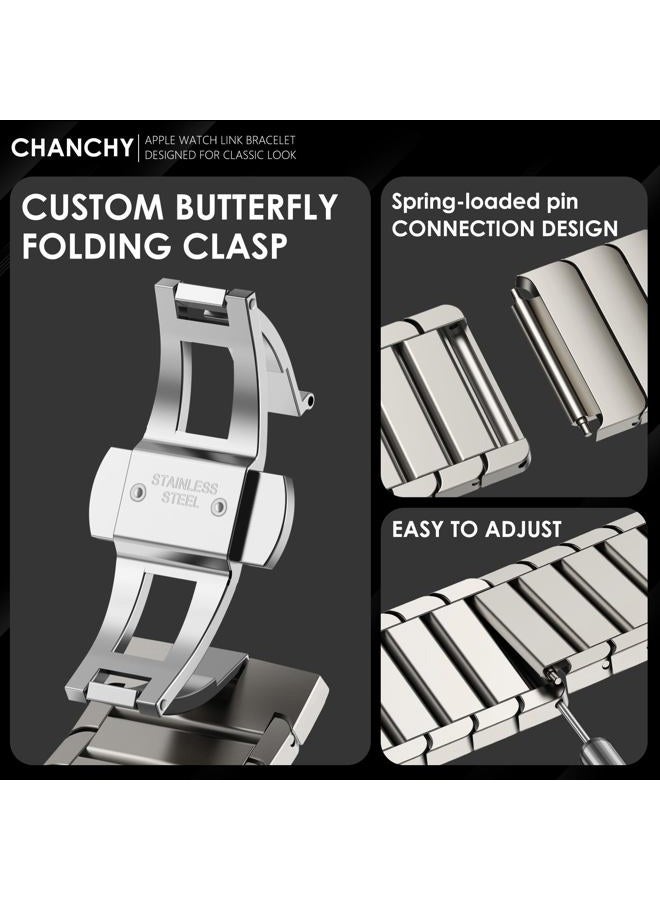 CHANCHY Men's Ultra Link Stainless Steel Metal with Folding Clasp Band for Apple Watch Series 8 7 6 5 4 3 2 1 SE (Titanium, 49mm 45mm 44mm 42mm) - Image 3