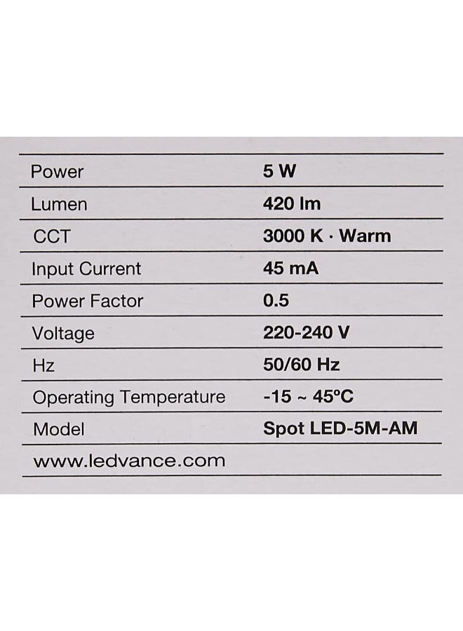 LEDVANCE LEDvance Osram LEDvance LED 5W Mr16 Eco Spot Light Warm White - Image 2