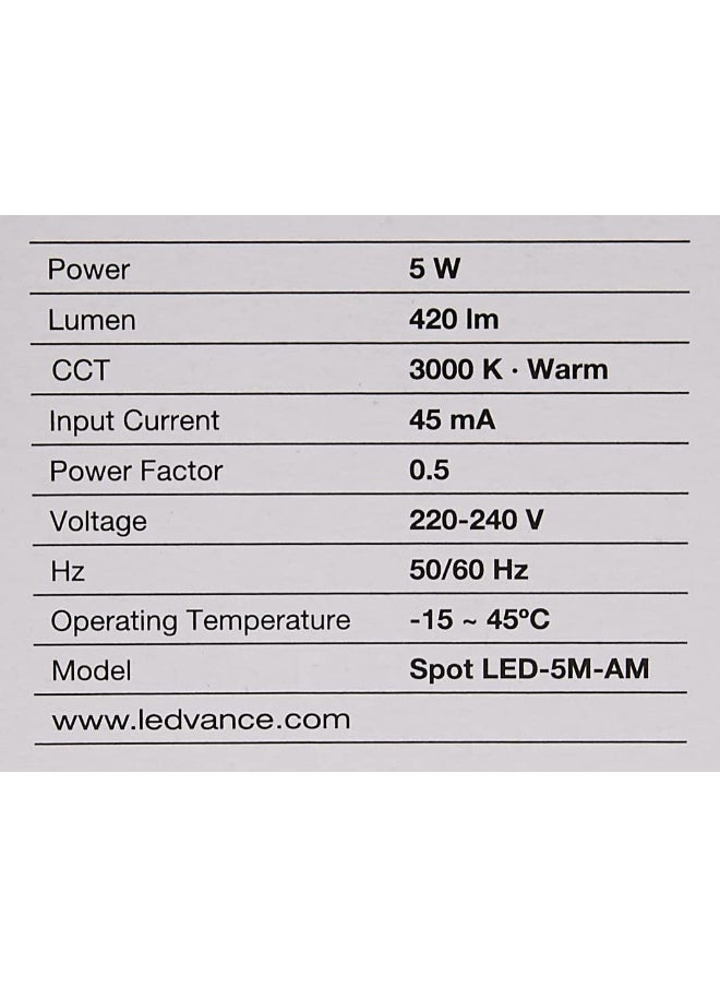 LEDVANCE ضوء سبوت LED 5 واط من LEDvance Osram Mr16 Eco دافئ بيضاء  - Image 1