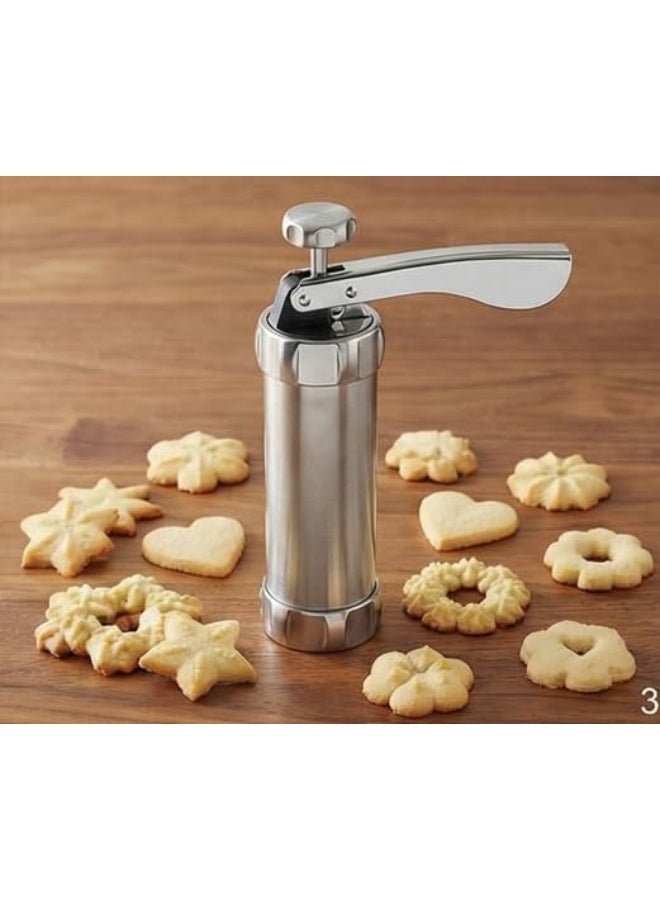 ماكينة صنع البسكويت اليدوية المصنوعة من الفولاذ المقاوم للصدأ مع أقراص تشكيل متعددة | مسدس البسكويت لصنع البسكويت والمعجنات المنزلية | سهلة الاستخدام، متينة، مثالية للخبز - Image 2
