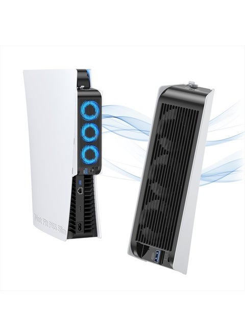 Cooling Accessories for PS5, KIWIHOME Horizontal Cooling Fan for PS5, Upgraded Quiet Cooler Fan with LED Light and USB3.0 Hubs for PS5 Disc and Digital Edition, Not for PS5 Slim (White)