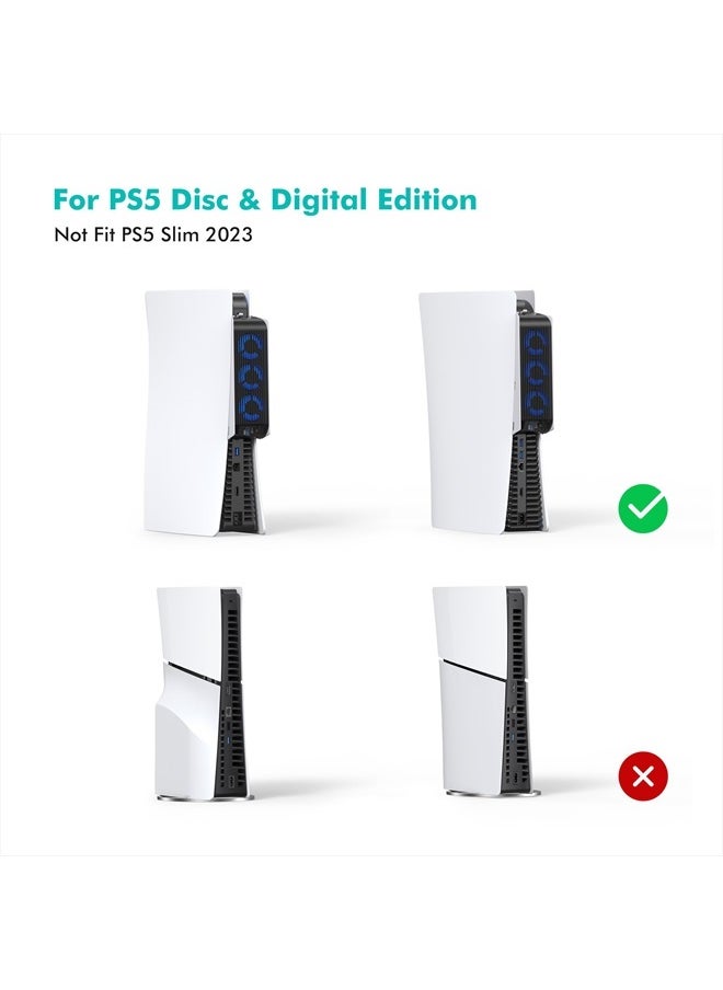 Cooling Accessories for PS5, KIWIHOME Horizontal Cooling Fan for PS5, Upgraded Quiet Cooler Fan with LED Light and USB3.0 Hubs for PS5 Disc and Digital Edition, Not for PS5 Slim (White)