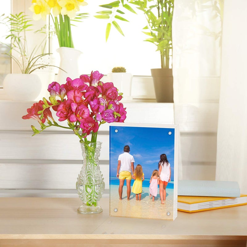 Meetu Acrylic 4x4 Picture Frame Clear Two Sided Desk Photo Frame Magnetic Frame Inner Size 3x3 with Gift Pack for Display Family Pictures Baby Photos Friends Pictures or Pet Dog Picture(5 Pack) - Image 4