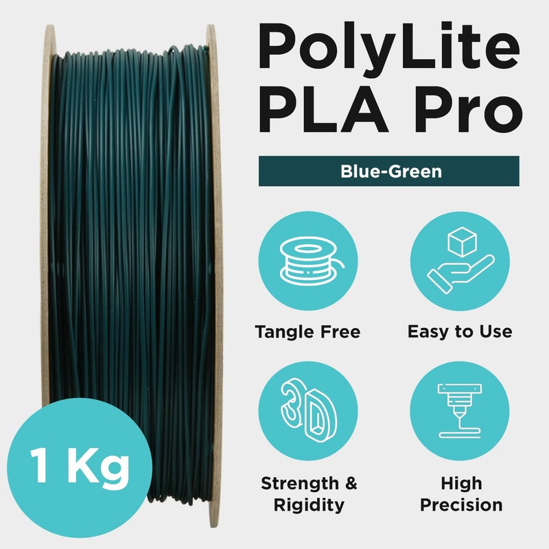 polymaker خيوط PLA PRO 1.75 مم 1 كجم، قوي وعالي الصلابة باللون الأزرق-الأخضر لخيوط الطباعة ثلاثية الأبعاد، خيوط طابعة ثلاثية الأبعاد PolyLite PLA PRO 1.75 مم، الطباعة مع معظم الطابعات ثلاثية الأبعاد - Image 5
