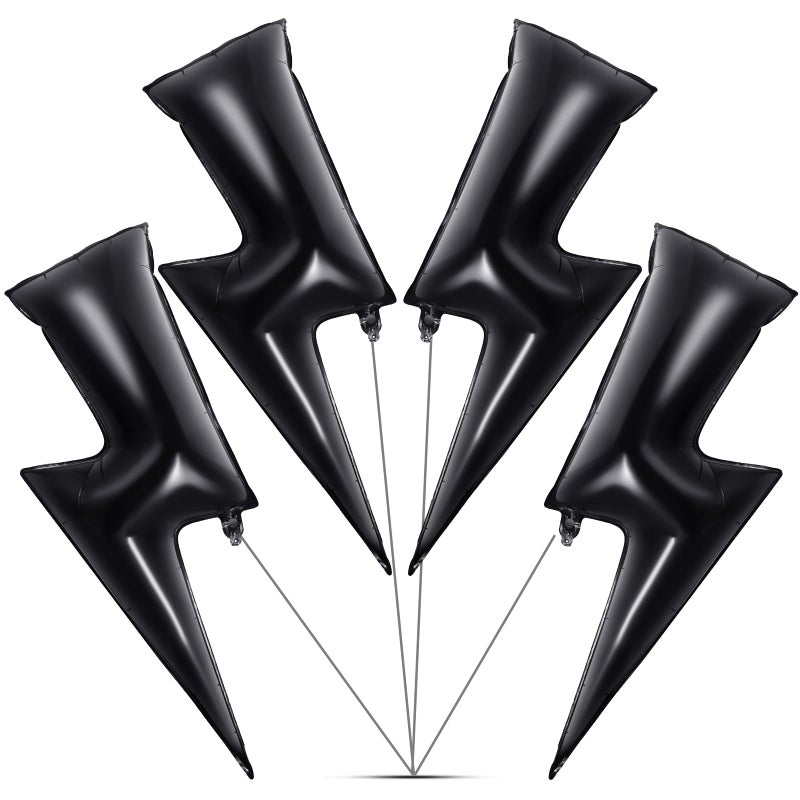 Deekin 4 Pcs 45 Inch Lightning Balloons Bolt Foil Party Large Flash Foil Lightning Bolt Shape Balloons for Birthday Wedding Baby Shower DecorationsBlack - Image 3