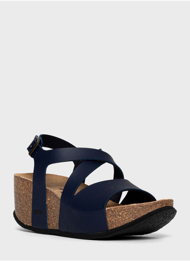 BAYTON - Malaga Strappy Mid Heel Wedges - Image 1