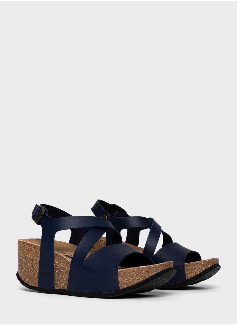 BAYTON - Malaga Strappy Mid Heel Wedges - Image 1