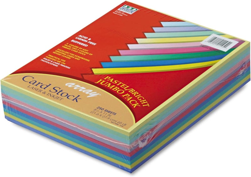 Card Stock, Pastel and Bright Jumbo Assortment, 10 Colors, 8-1/2" x 11", 250 Sheets