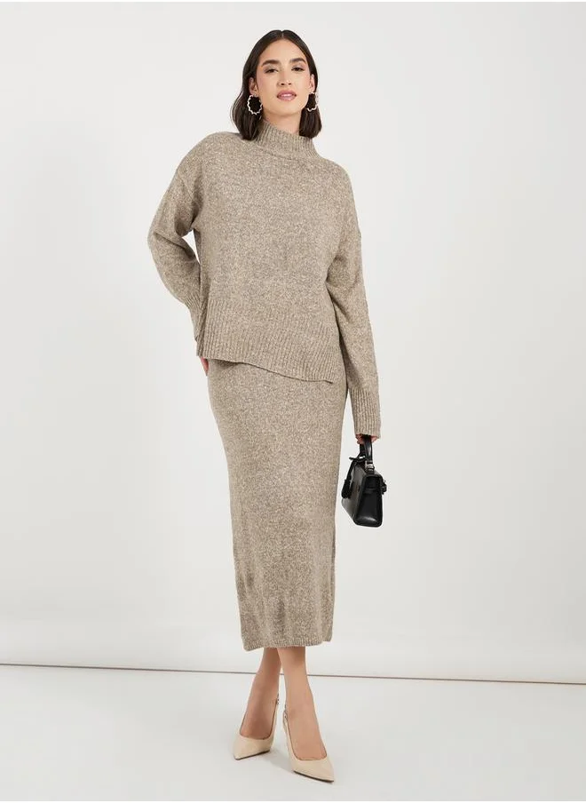 Styli Relaxed Fit Knitted Sweater & Midi Skirt Co-Ords
