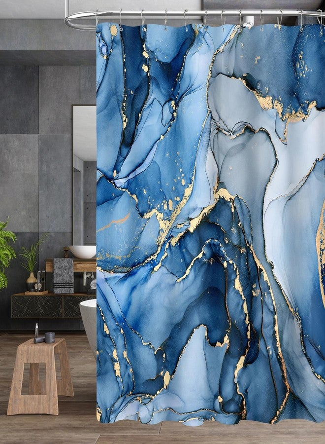 BayNook 4PCS Blue Gold Marble Shower Curtain Sets with Rugs, Abstract Bathroom Sets with Shower Curtain and Rugs, Modern Bathroom Curtains Shower Set with Toilet Lid Cover for Luxury Bathroom Decor - Image 4