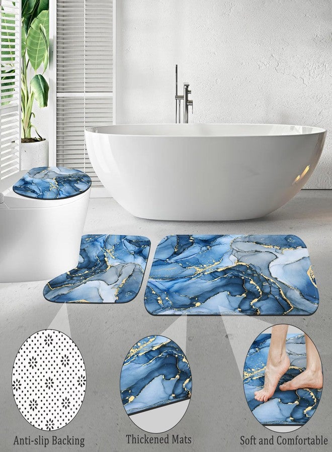 BayNook 4PCS Blue Gold Marble Shower Curtain Sets with Rugs, Abstract Bathroom Sets with Shower Curtain and Rugs, Modern Bathroom Curtains Shower Set with Toilet Lid Cover for Luxury Bathroom Decor - Image 5