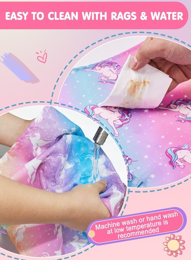Lictin 2 Pack Kids Apron for Girls Rainbow Unicorn Aprons for Cooking, Waterproof Art Apron with Pockets for Kids Painting Cooking Baking (4-12 Years) - Image 3