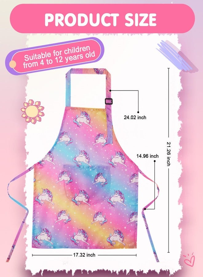 Lictin 2 Pack Kids Apron for Girls Rainbow Unicorn Aprons for Cooking, Waterproof Art Apron with Pockets for Kids Painting Cooking Baking (4-12 Years) - Image 4