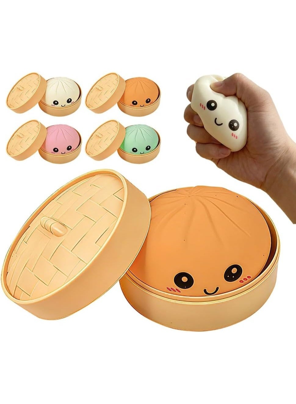 Mystery Squishy Dumpling Box, Dumpling Squishies Handmade Pressure Relief Balls, Easter Basket Stuffers, Dumplings Squishy for Stress Relief yellow