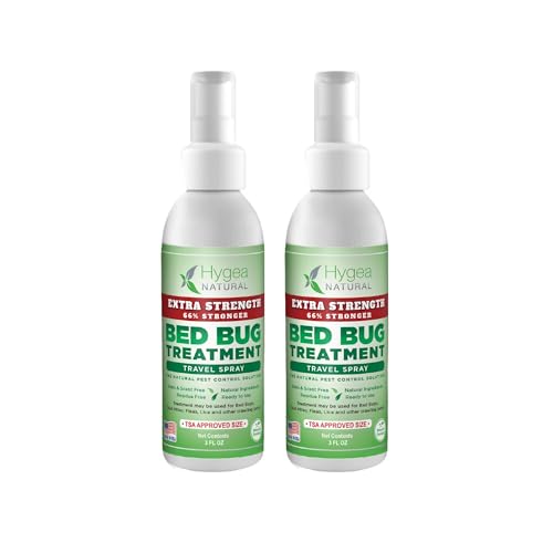 Hygea Natural Extra Strength Bed Bug & Mite Natural Travel Spray - TSA Approved Size - Child & Pet Friendly - Stain & Odor Free - for Hotel, Suitcase, Backpack, Shoes - 66% Stronger Formula(2pk, 3 oz) - Image 1