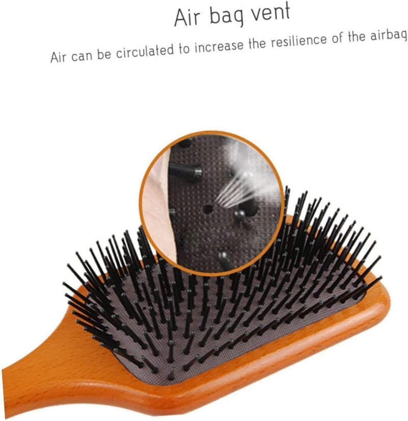 Purfex Wooden Paddle Hair Brush with Nylon Bristles air cushion brush, Detangling Square Paddle Hairbrush for Massaging Scalp, for Women Men and Kids, for All Hair Types, with Ergonomic handle - Image 3