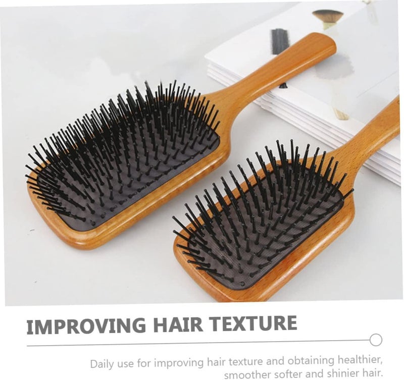 Purfex Wooden Paddle Hair Brush with Nylon Bristles air cushion brush, Detangling Square Paddle Hairbrush for Massaging Scalp, for Women Men and Kids, for All Hair Types, with Ergonomic handle - Image 4