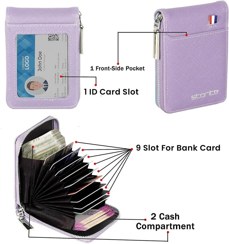 Storite PU Leather 9 Slot Vertical Credit Debit Card Holder Money Wallet Zipper Coin Purse for Men Women (Lightpurple - 11.5 x 2 x 8 Cm) - Image 4