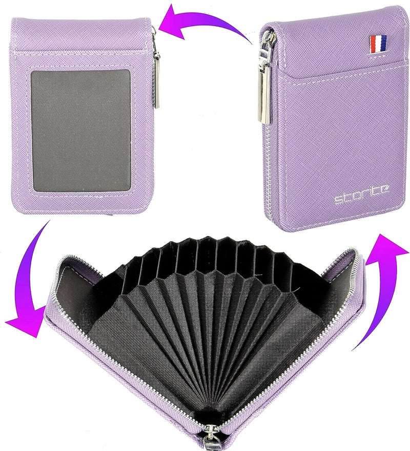Storite PU Leather 9 Slot Vertical Credit Debit Card Holder Money Wallet Zipper Coin Purse for Men Women (Lightpurple - 11.5 x 2 x 8 Cm) - Image 5