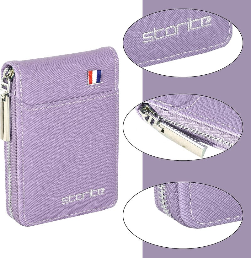 Storite PU Leather 9 Slot Vertical Credit Debit Card Holder Money Wallet Zipper Coin Purse for Men Women (Lightpurple - 11.5 x 2 x 8 Cm) - Image 3