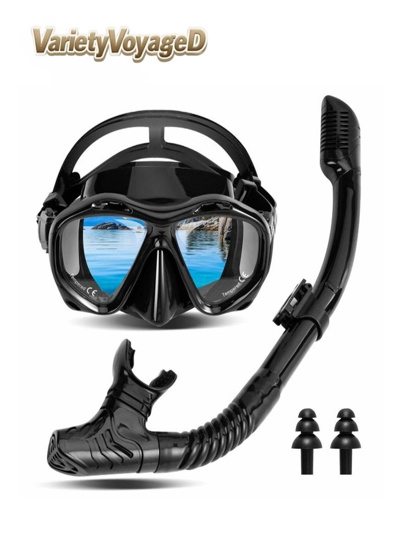 رحلة التنوعD قناع غطس مع أحدث نظام تنفس جاف، نظارات غطس بانورامية قابلة للطي 180 درجة من الزجاج المقوى ومقاومة للضباب ومقاومة للتسرب، معدات غطس للبالغين والشباب ، قناع غطس للتنفس الحر للغطس والغوص والسباحة - Image 1