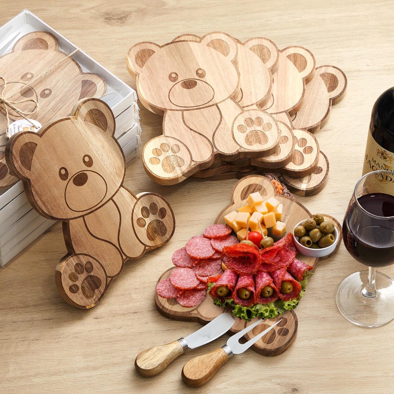 Ziliny 24 Set Baby Shower Prizes Bear Shaped Cheese Board with Cheese Knives and Forks Baby Shower Party Favors Gift Box for Wedding Bridal Birthday Gender Reveal Favor (Acacia Color) - Image 4