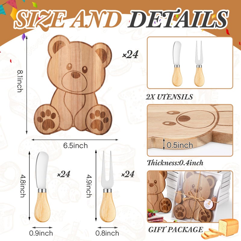 Ziliny 24 Set Baby Shower Prizes Bear Shaped Cheese Board with Cheese Knives and Forks Baby Shower Party Favors Gift Box for Wedding Bridal Birthday Gender Reveal Favor (Acacia Color) - Image 2