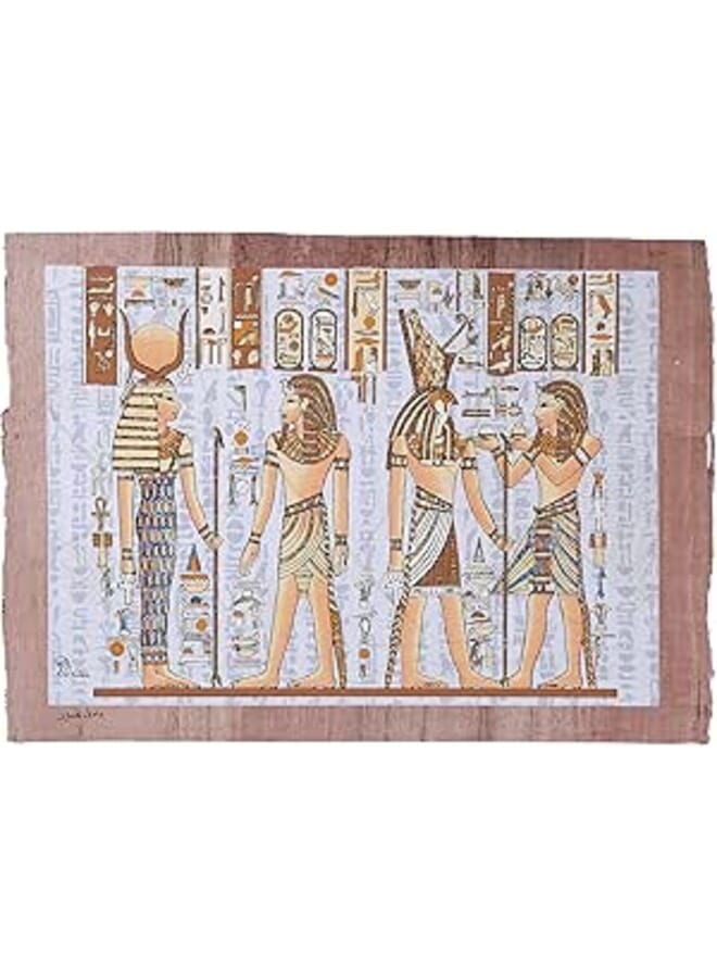 30 × 40 سم - الفرعون رمسيس الثاني المتوهج في الظلام يقدم القرابين للإلهة إيزيس وبردية حورس - مشهد مصري قديم مع الملكة نفرتيتي و 3 أهرامات والملك توت عنخ آمون المتوهج في الظلام 