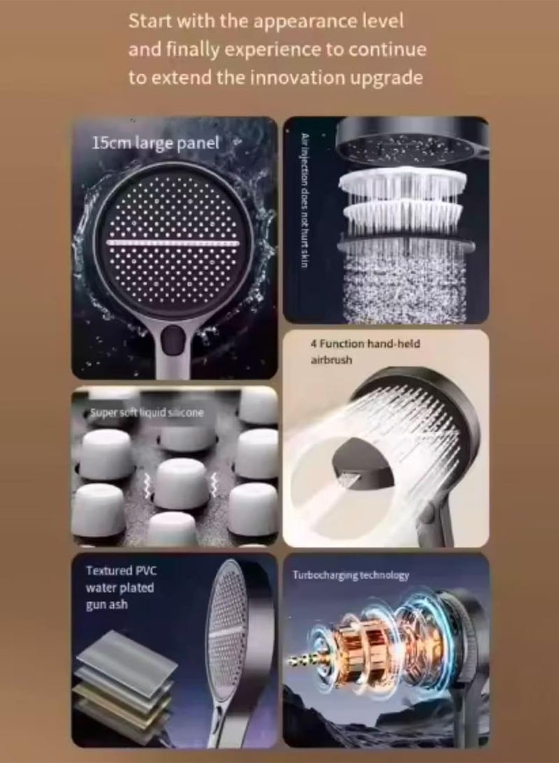 GT-Wheel High Pressure Shower Head with 4 Modes Turbocharged Handheld Shower Head with 15cm Wide Panel Air Injection Tech Easy Clean Silicone Nozzles Water Saving & Power Wash Spray - Image 4