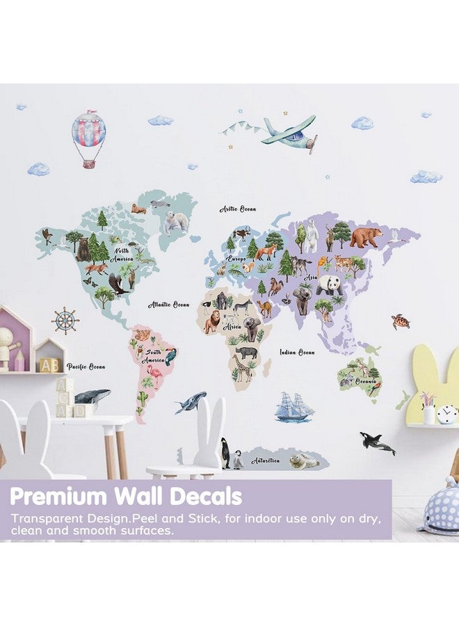 iinuu Animal World Map Kids Wall Decals Peel and Stick Watercolor Kids World Map Wall Stickers Removable Kids Educational Vinyl World Map Wall Art Decor for Classroom Nursery Preschool Daycare Bedroom - Image 4