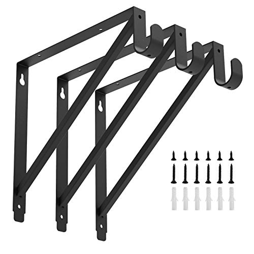 Homydom Heavy Duty Closet Rod & Shelf Brackets Clothes Hanger Pole Support Bracket Black 3 Pack - Image 1