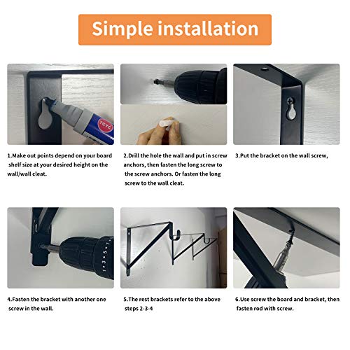 Homydom Heavy Duty Closet Rod & Shelf Brackets Clothes Hanger Pole Support Bracket Black 3 Pack - Image 3