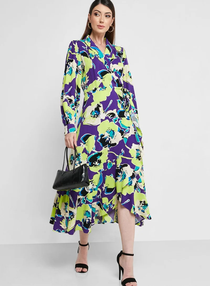 YAS Wrap Neck Printed Dress