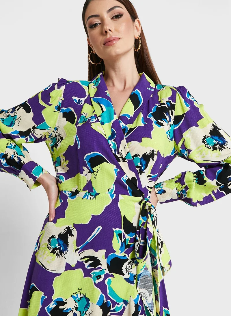 YAS Wrap Neck Printed Dress