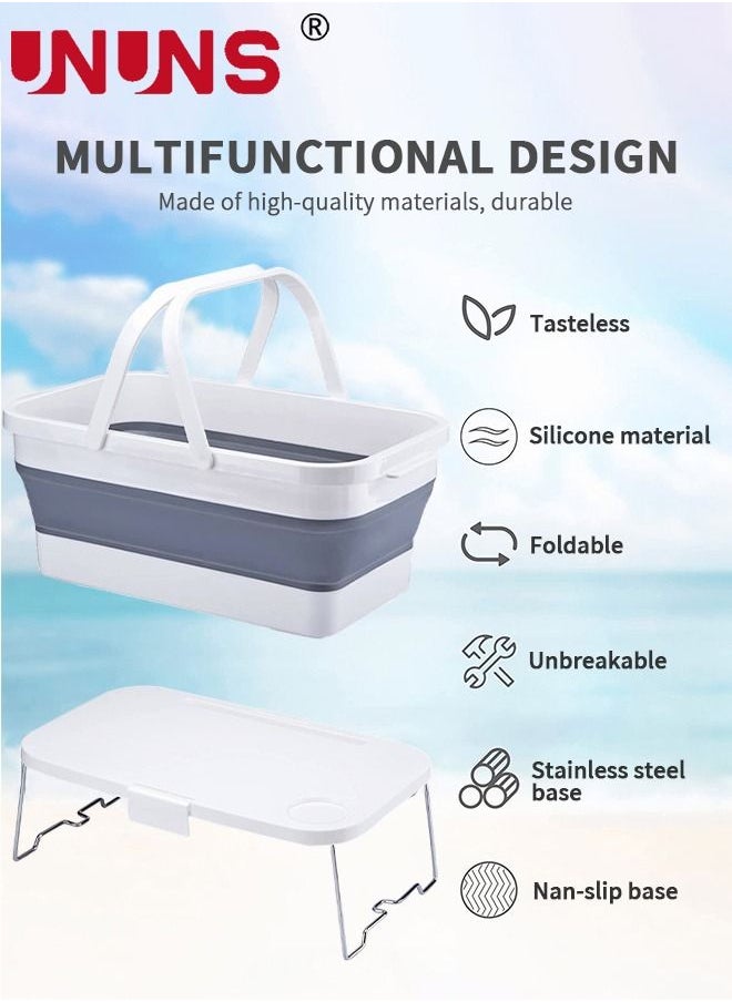 UNUNS Collapsible Bucket,Folding Cutting Board,Picnic Basket,Portable Foldable Wash Basin,Camping Box Accessories With Multifunctional Lid And Tray Table,Storage Bin Basket For Outdoor/Garden/BBQ/Home  - Image 4