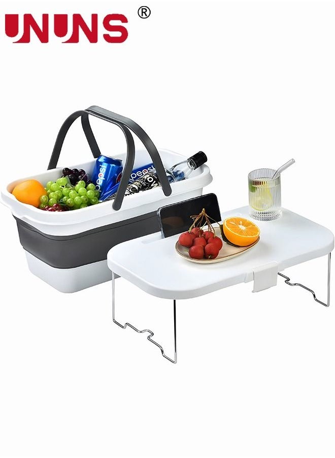 UNUNS Collapsible Bucket,Folding Cutting Board,Picnic Basket,Portable Foldable Wash Basin,Camping Box Accessories With Multifunctional Lid And Tray Table,Storage Bin Basket For Outdoor/Garden/BBQ/Home  - Image 1