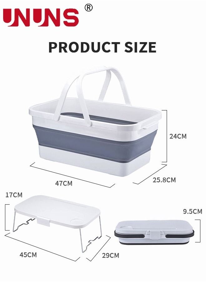 UNUNS - Collapsible Bucket,Folding Cutting Board,Picnic Basket,Portable Foldable Wash Basin,Camping Box Accessories With Multifunctional Lid And Tray Table,Storage Bin Basket For Outdoor/Garden/BBQ/Home - Image 1