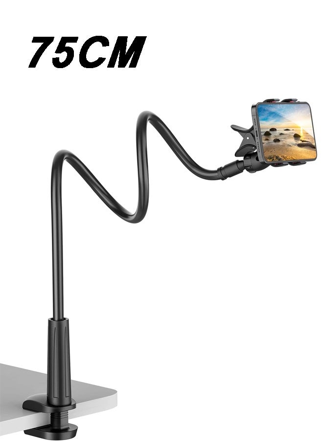 Gooseneck Cell Phone Holder, Universal 360 Flexible Phone Stand Lazy Bracket Mount Long Arms Clamp (Black) - Image 1