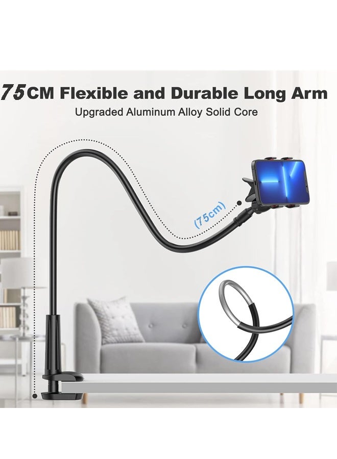 Gooseneck Cell Phone Holder, Universal 360 Flexible Phone Stand Lazy Bracket Mount Long Arms Clamp (Black) - Image 2