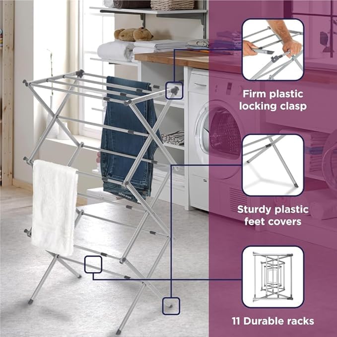IGNOTI Clothes Drying Rack 3Tier Laundry Drying Rack for Clothes Expandable Metal Clothing Dryer Collapsible Towel Rack Air Drying Rack - Image 3