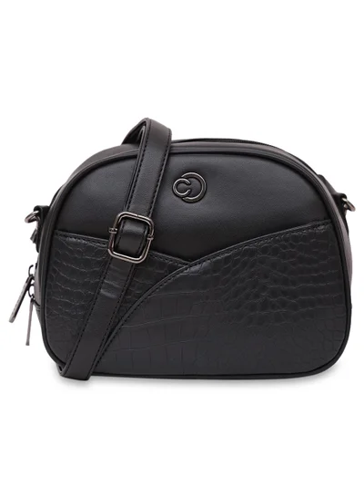 CAPRESE Caprese Cabo Croco Black Faux Leather Small Sling Bag