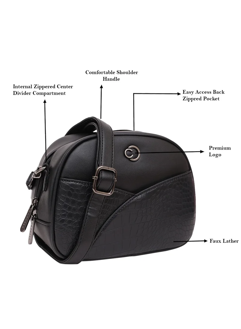 CAPRESE Caprese Cabo Croco Black Faux Leather Small Sling Bag