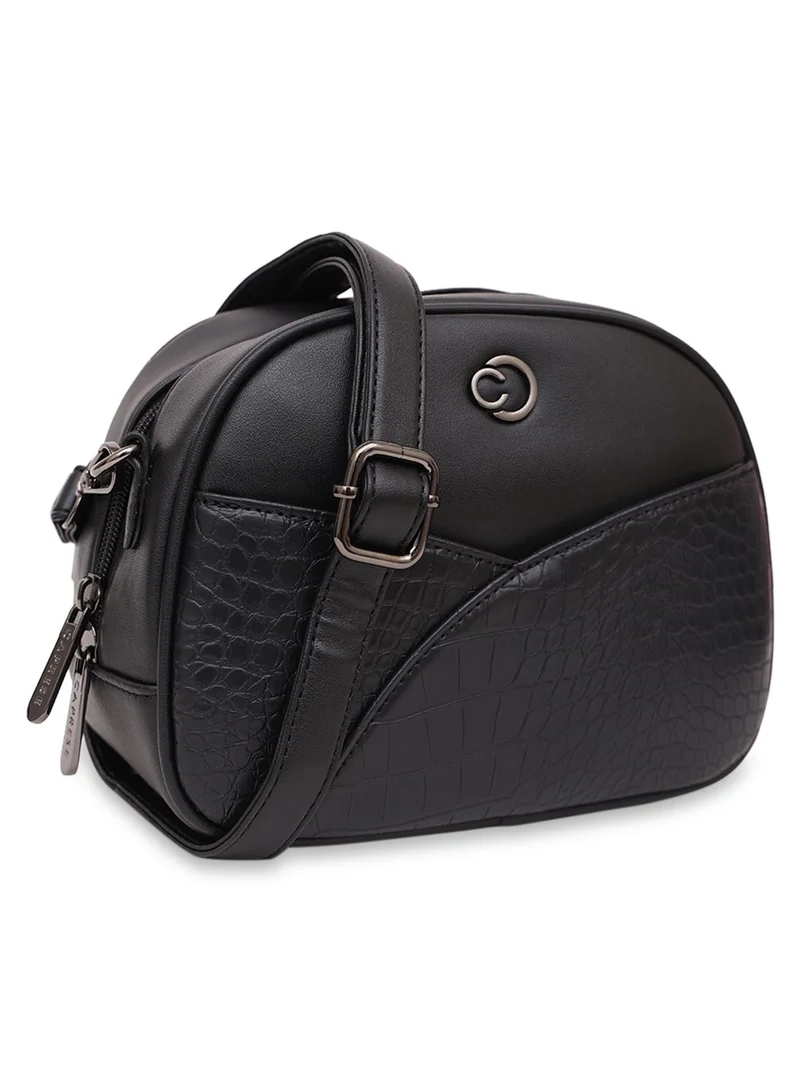 CAPRESE Caprese Cabo Croco Black Faux Leather Small Sling Bag