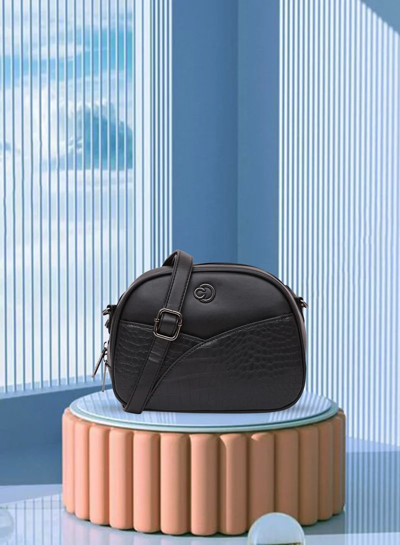 CAPRESE Caprese Cabo Croco Black Faux Leather Small Sling Bag