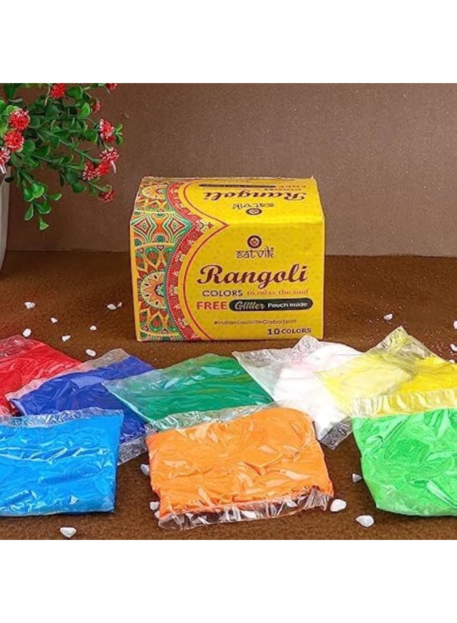 Craftsman Rangoli Colour Glitter Rangoli Colors. Real Rangoli Colours kit (NO Rangoli Decoration.Diwali Gift.(10 Shades). 65 GM Color Per Pouch Indian Gift Items.  - Image 3